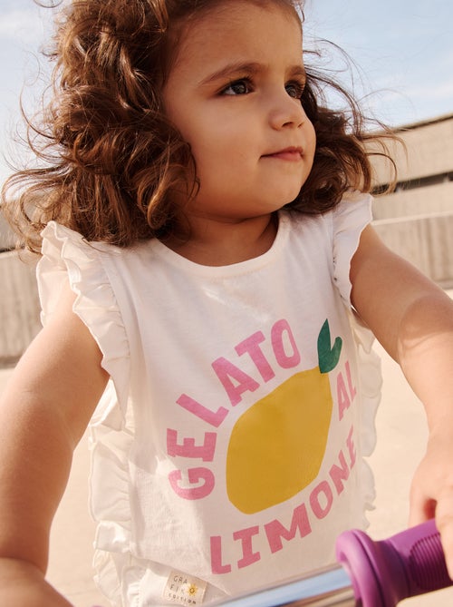 Camiseta con motivo y volantes en las sisas - Kiabi