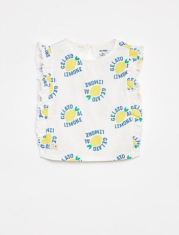 Camiseta con motivo y volantes en las sisas