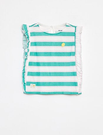 Camiseta con motivo y volantes en las sisas