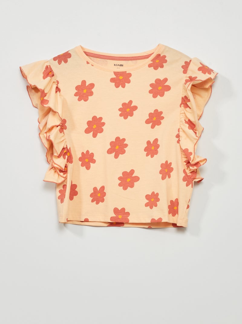 Camiseta con motivo y volantes NARANJA - Kiabi