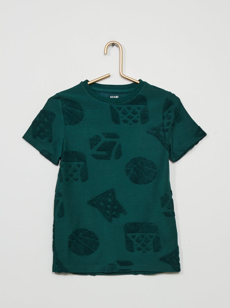 Camiseta con motivos de punto de rizo verde gris - Kiabi