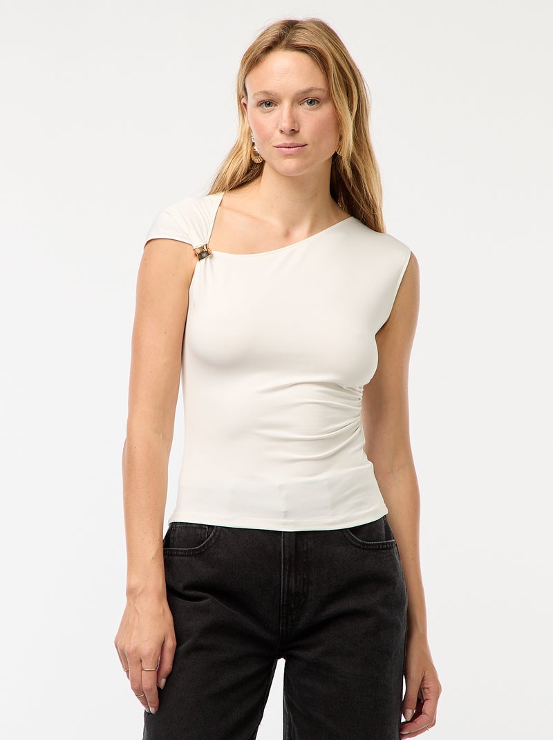 Camiseta con nudo y detalle de pedrería blanco - Kiabi