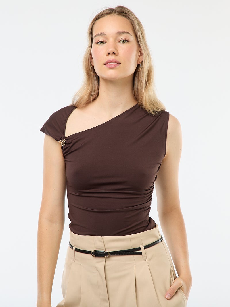 Camiseta con nudo y detalle de pedrería Marron - Kiabi