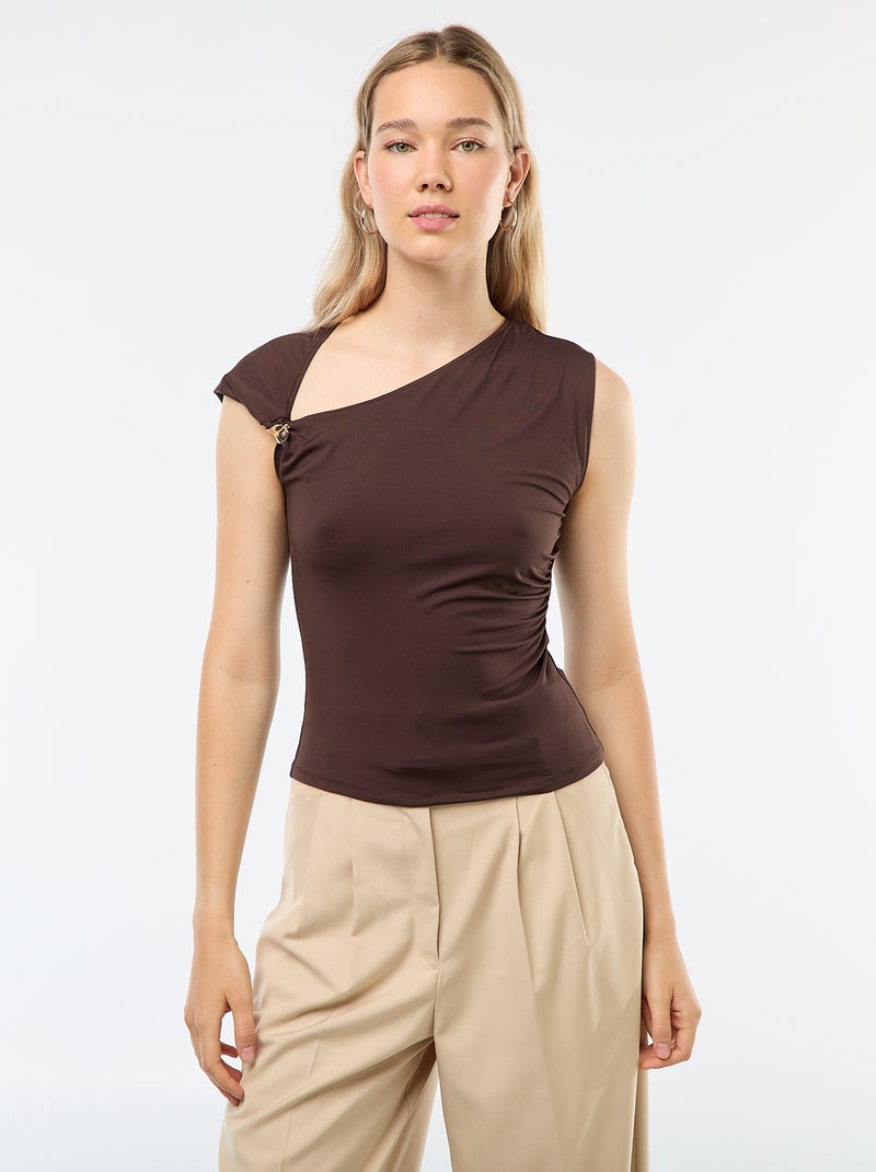 Camiseta con nudo y detalle de pedrería Marron - Kiabi