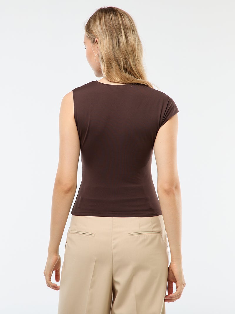 Camiseta con nudo y detalle de pedrería Marron - Kiabi