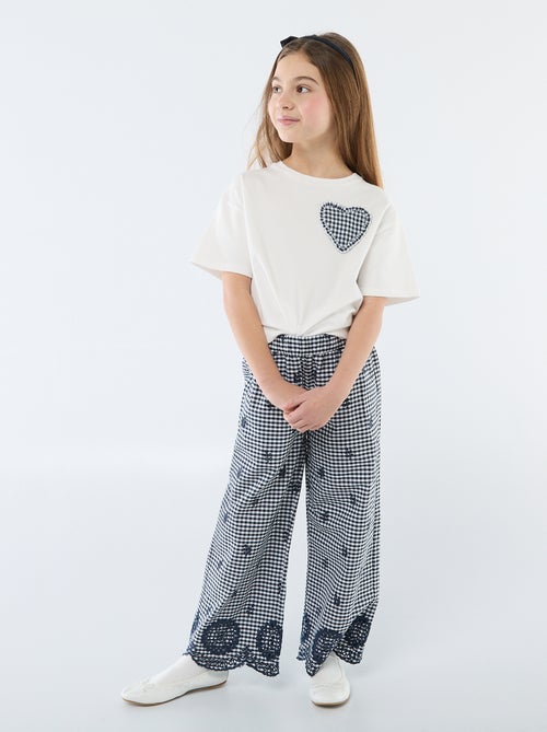 Camiseta con parche de vichy - Kiabi