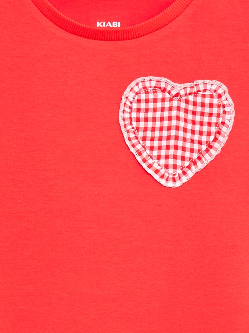 Camiseta con parche de vichy Rojo - Kiabi