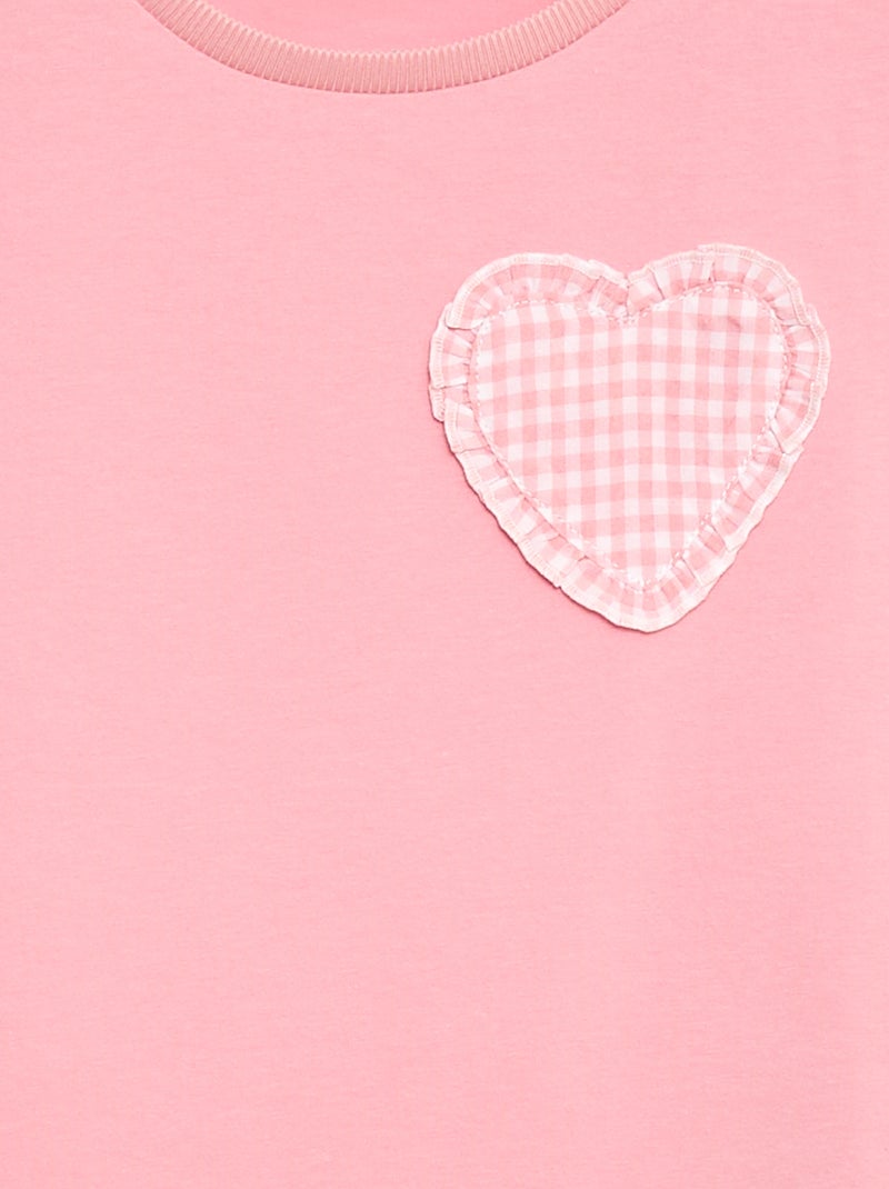 Camiseta con parche de vichy Rosa - Kiabi