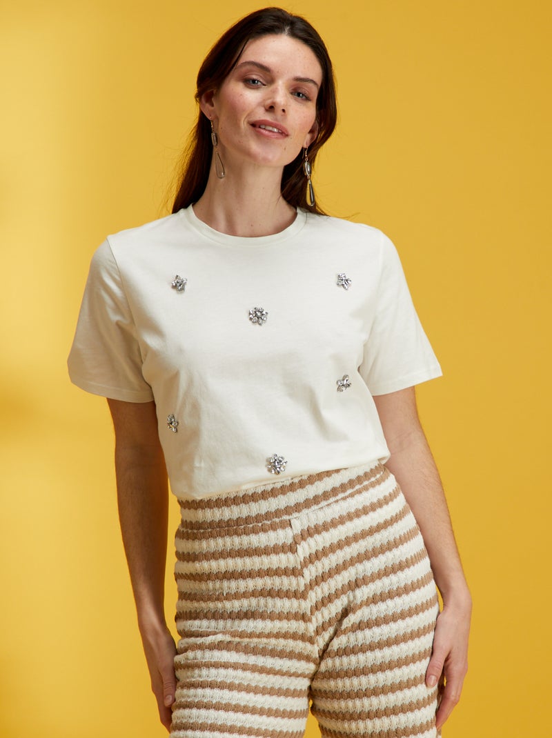 Camiseta con pedrería de fantasía Blanco - Kiabi