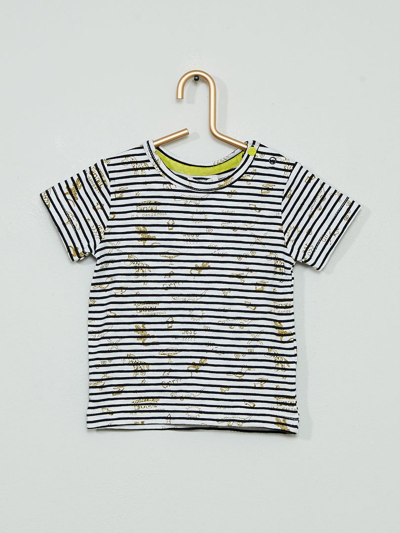 Camiseta con rayas y estampado blanco/marino - Kiabi