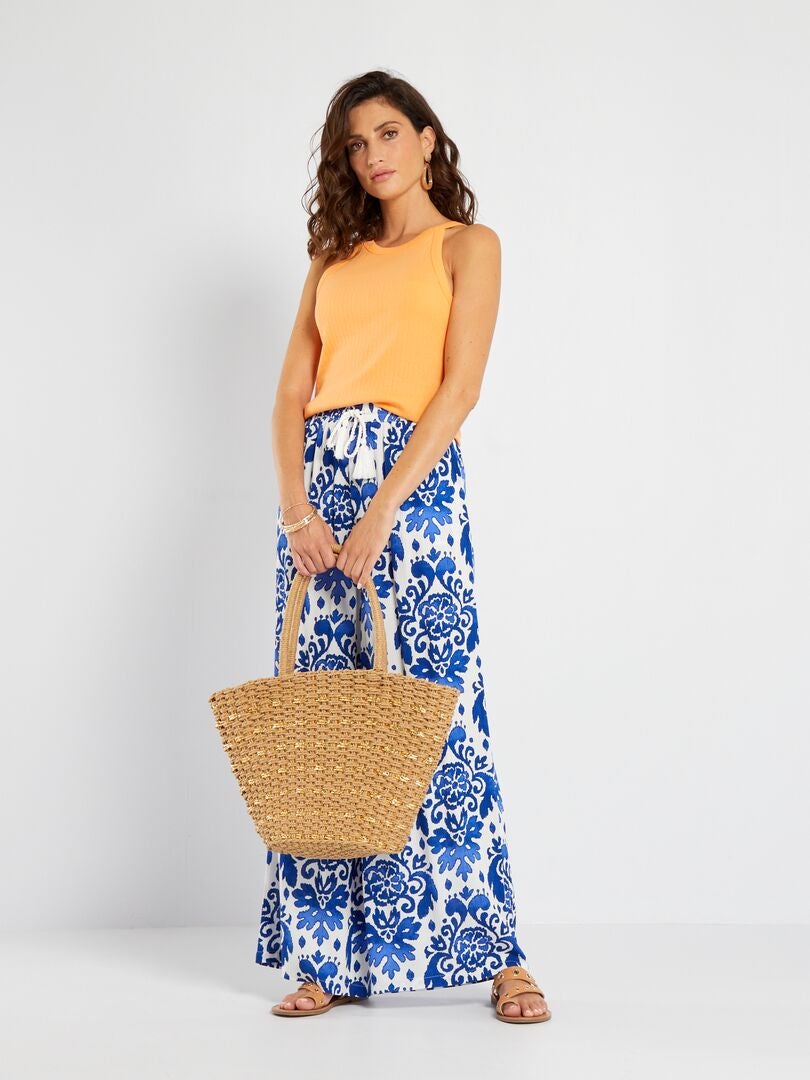 Camiseta con sisas americanas  de punto pointelle naranja albaricoque - Kiabi