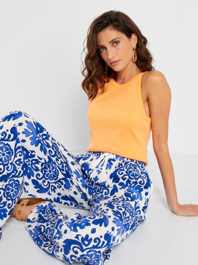Camiseta con sisas americanas  de punto pointelle naranja albaricoque - Kiabi