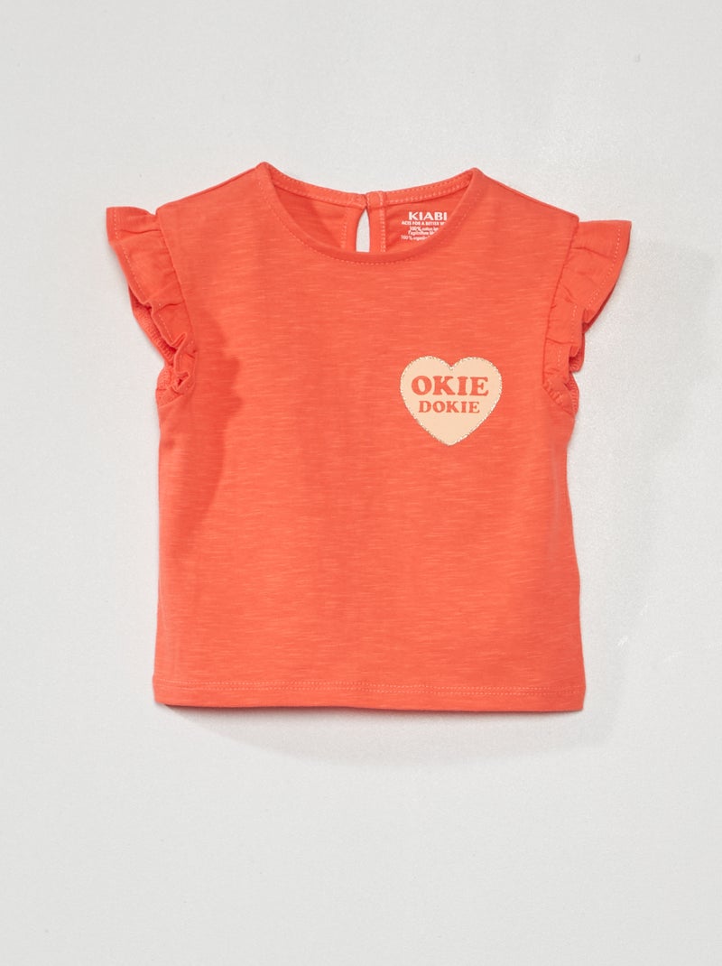 Camiseta con volante BLANCO - Kiabi