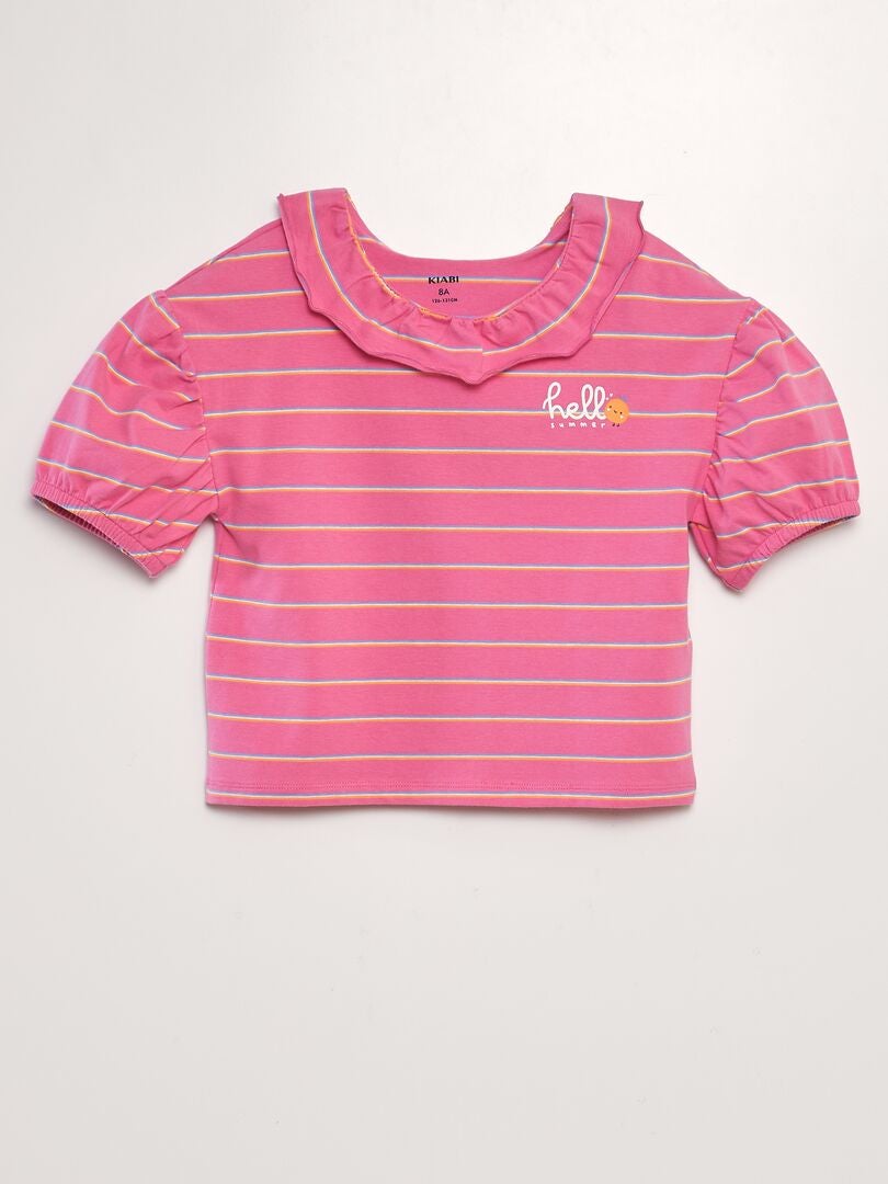 Camiseta con volante en el cuello ROSA - Kiabi