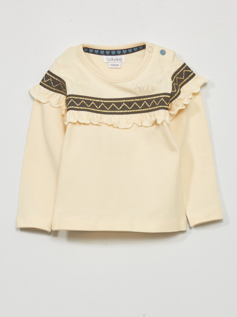 Camiseta con volantes BEIGE - Kiabi