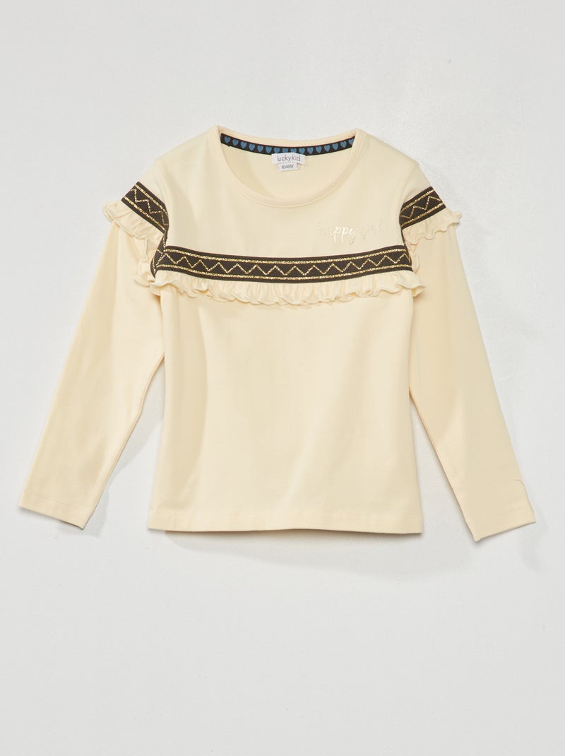 Camiseta con volantes BEIGE - Kiabi