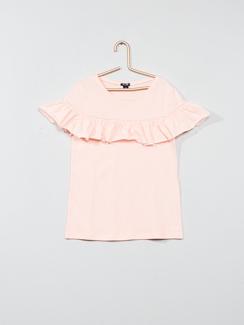 Camiseta con volantes de algodón orgánico rosa - Kiabi