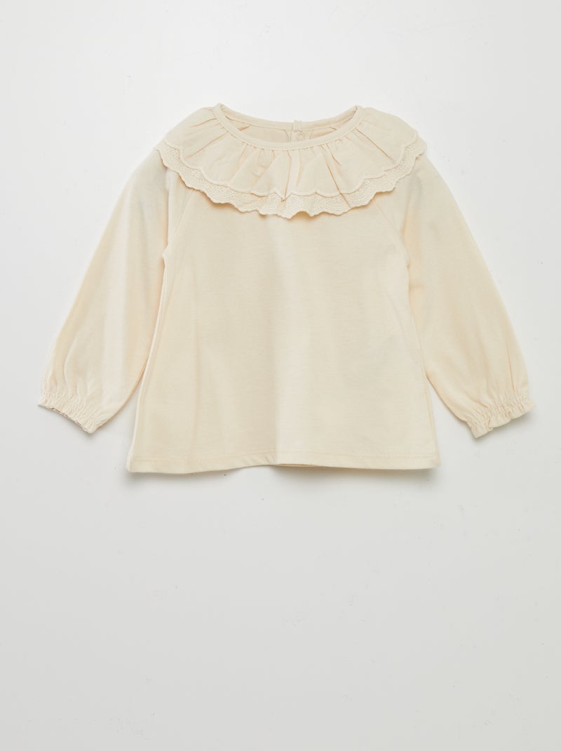 Camiseta con volantes en el cuello BLANCO - Kiabi