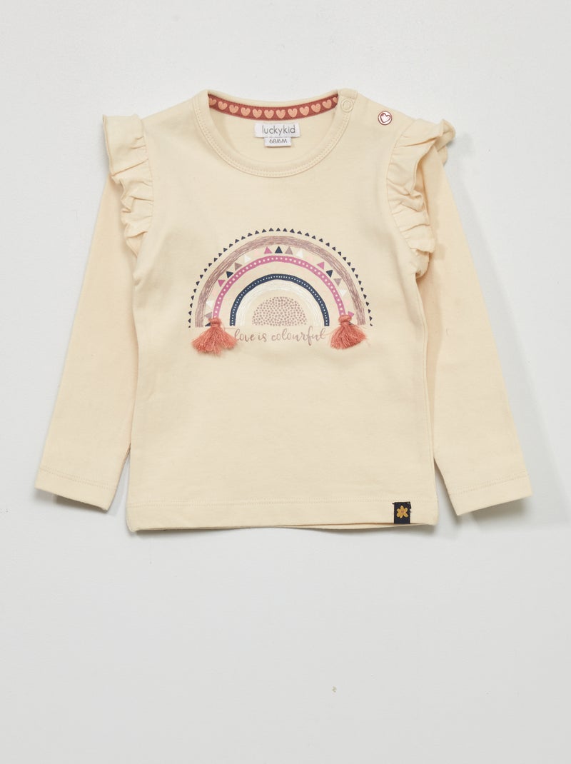 Camiseta con volantes en las mangas BEIGE - Kiabi