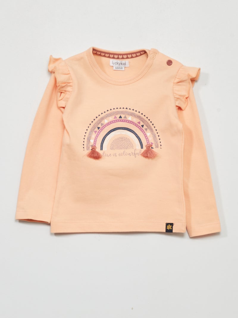 Camiseta con volantes en las mangas ROSA - Kiabi
