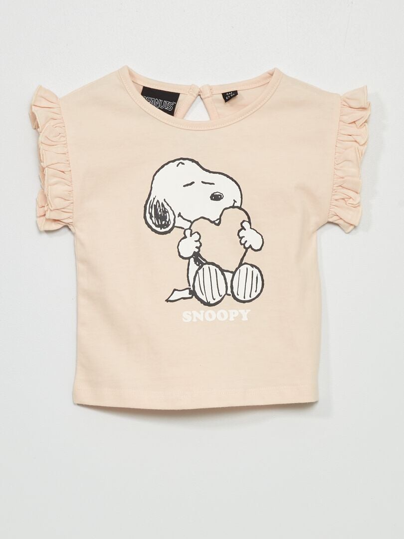 Camiseta con volantes en las mangas 'Snoopy' ROSA - Kiabi