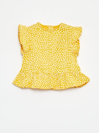 Camiseta con volantes y estampado