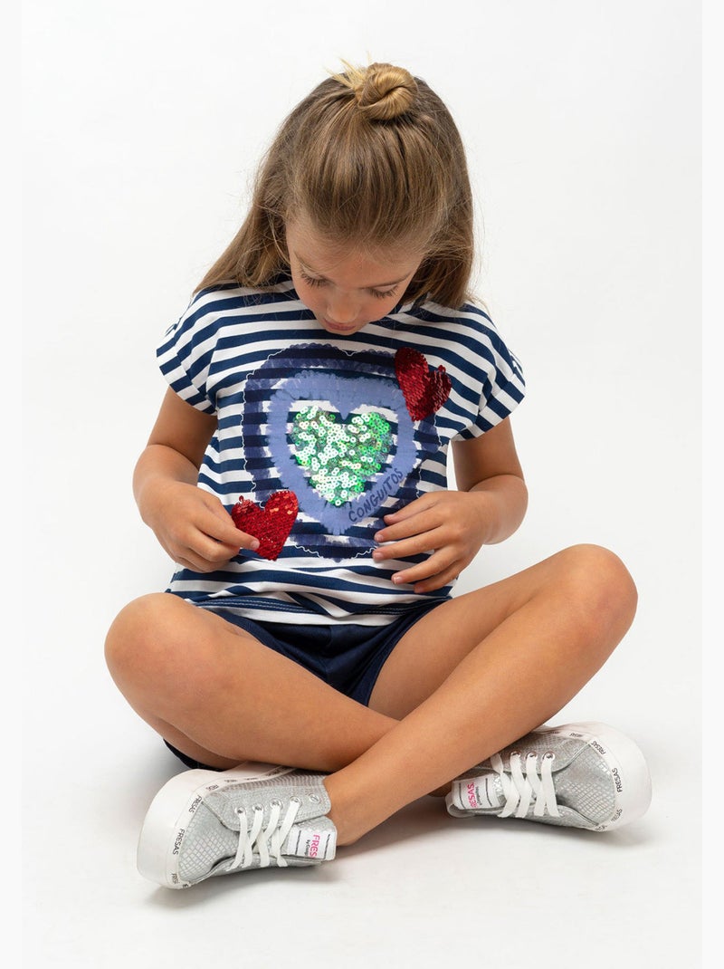 Camiseta conguitos corazones Azul marino - Kiabi