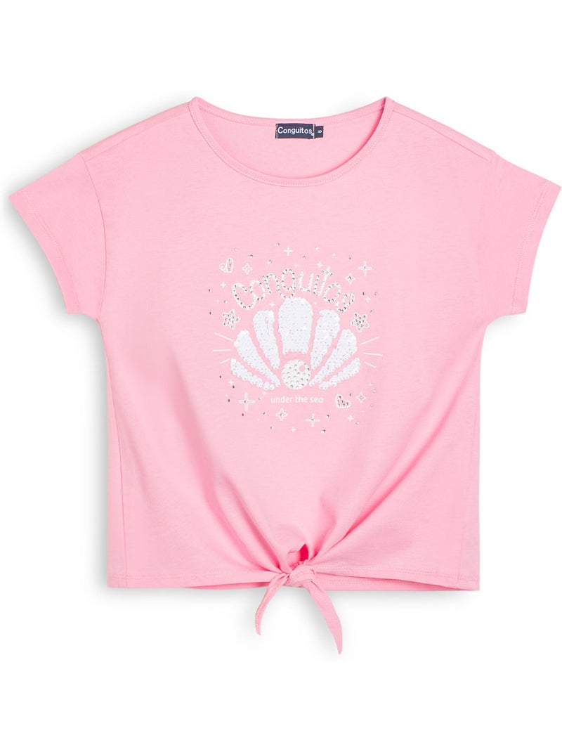 Camiseta conguitos diseño frontal purpurina Rosa - Kiabi