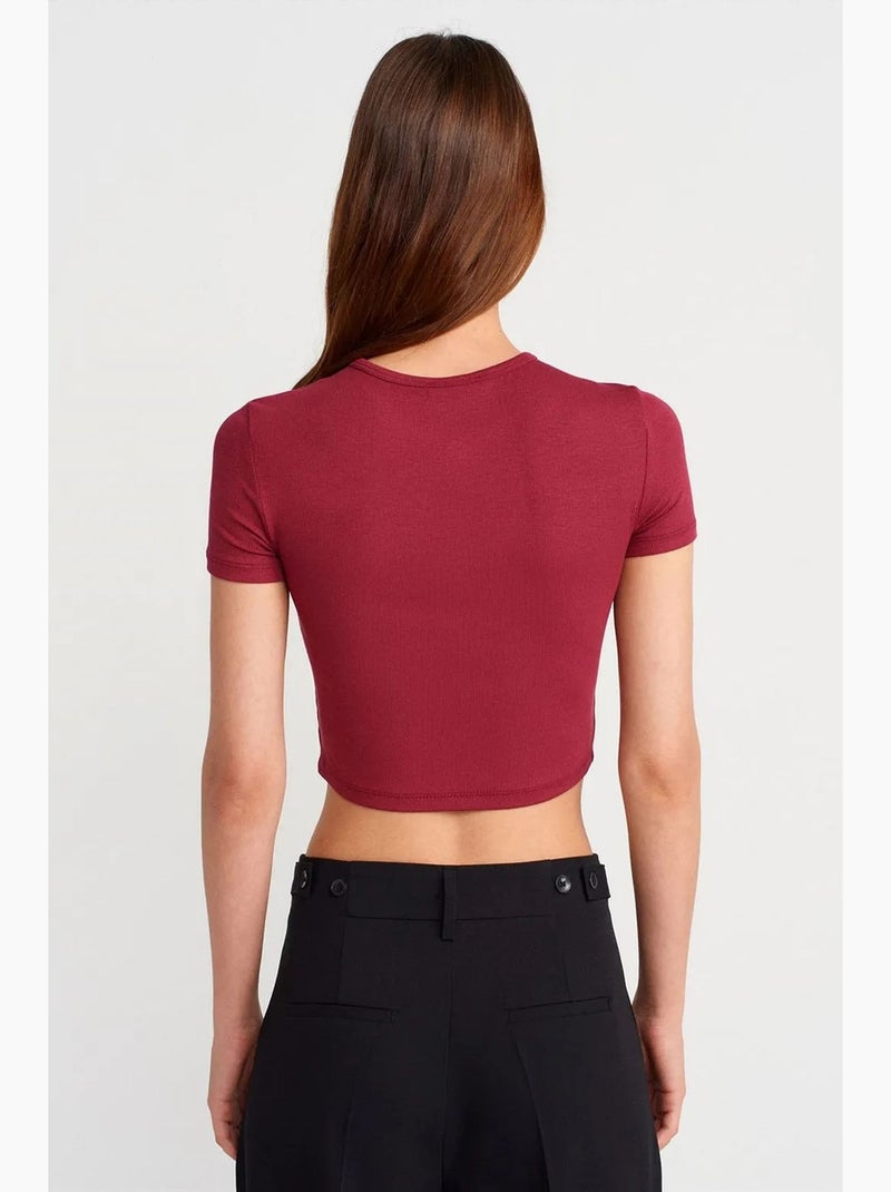 Camiseta corta ajustada manga corta con botones dilvin Rojo burdeos - Kiabi