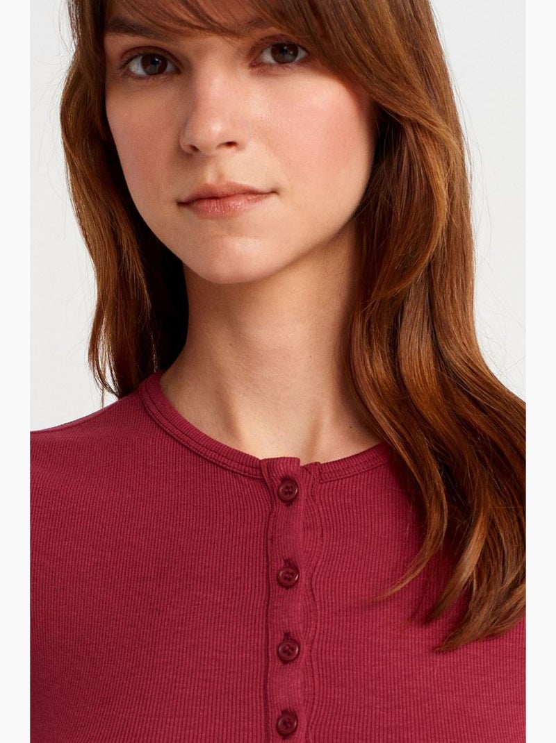 Camiseta corta ajustada manga corta con botones dilvin Rojo burdeos - Kiabi