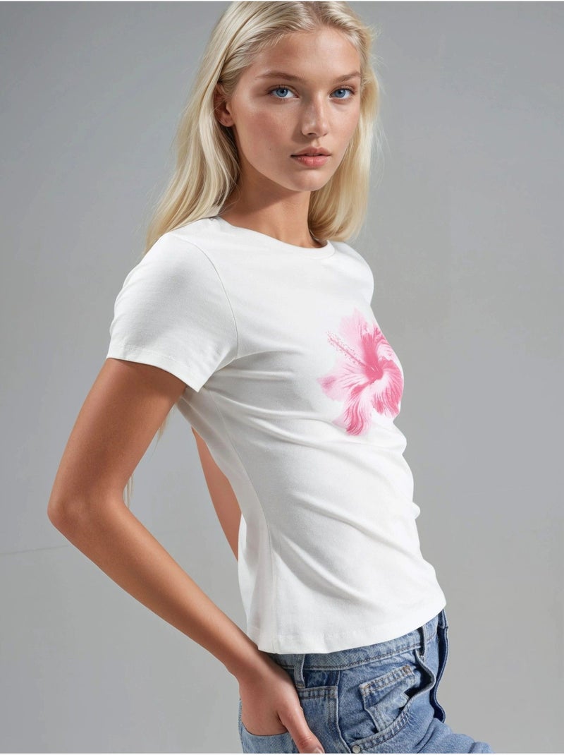 Camiseta corta con cuello redondo estampada hiccup Blanco - Kiabi
