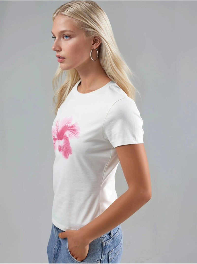 Camiseta corta con cuello redondo estampada hiccup Blanco - Kiabi