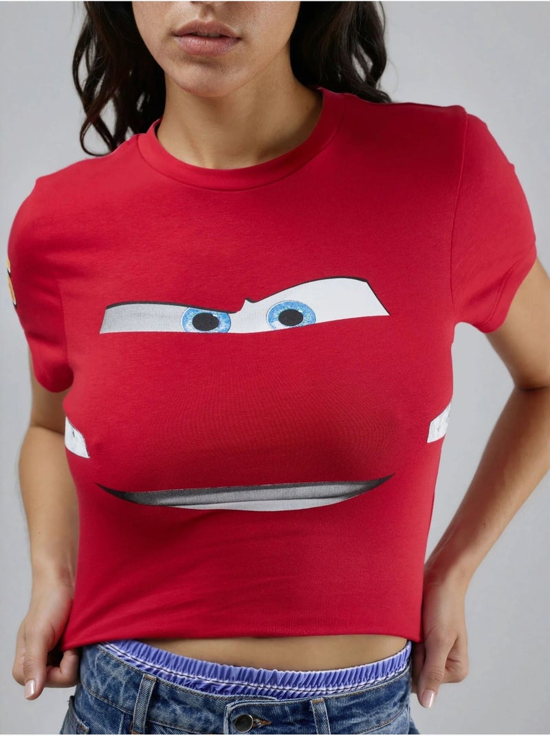 Camiseta corta con cuello redondo estampada hiccup Rojo - Kiabi