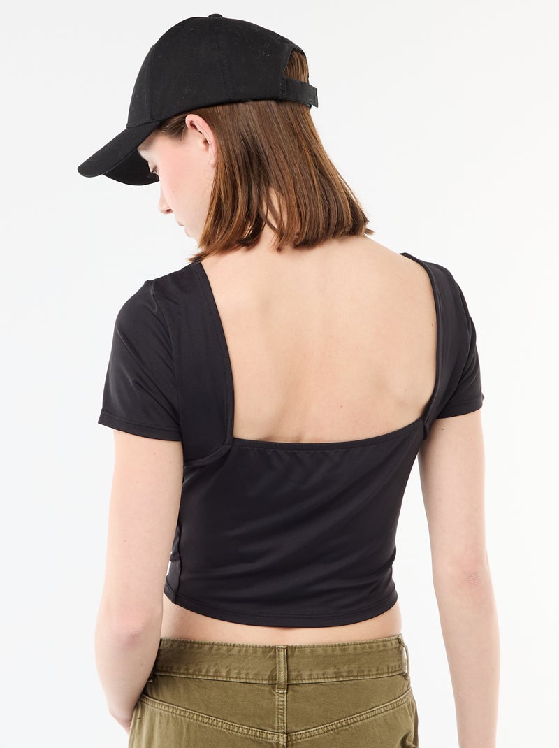 Camiseta corta con escote cuadrado en la espalda Negro - Kiabi