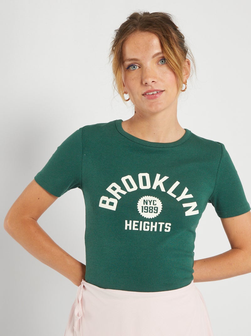 Camiseta corta con estampado estilo colegio VERDE - Kiabi