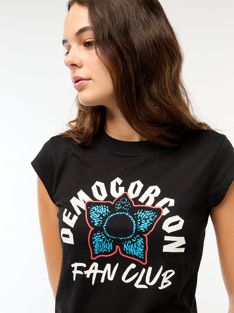 Camiseta corta con estampado fantasía Negro - Kiabi