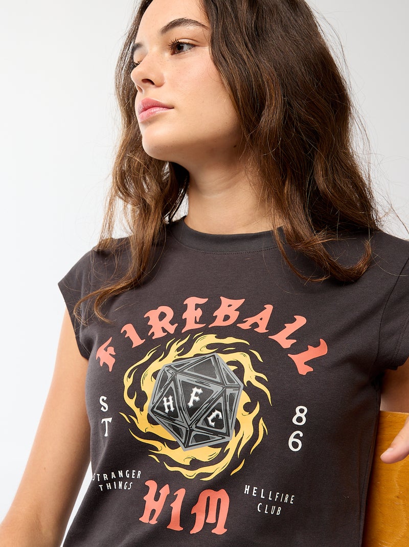 Camiseta corta con estampado fantasía Negro - Kiabi