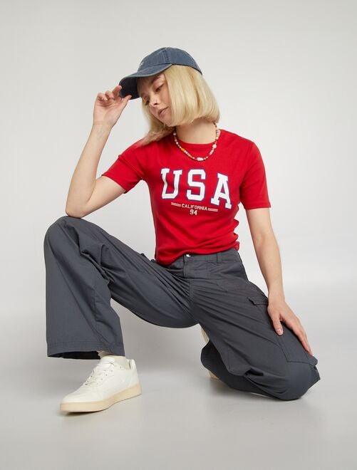 Camiseta corta con estampado universitario USA - Kiabi