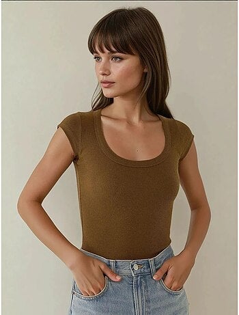 Camiseta corta cuello redondo ajustada canalé manga corta hiccup