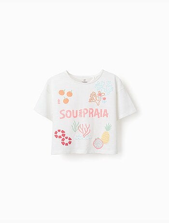 Camiseta corta de algodón con estampado frontal de playa