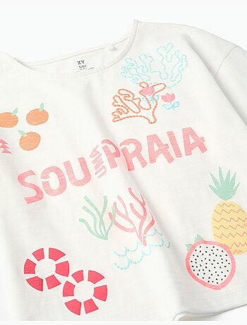 Camiseta corta de algodón con estampado frontal de playa
