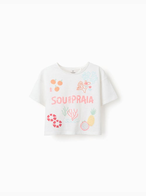 Camiseta corta de algodón con estampado frontal de playa - Kiabi Camiseta corta de algodón con estampado frontal de playa - Kiabi