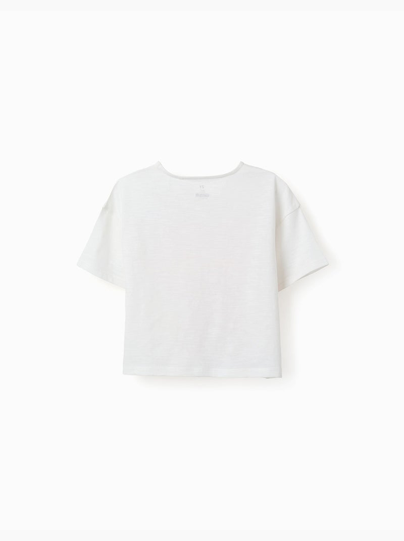 Camiseta corta de algodón con estampado frontal de playa Blanco - Kiabi