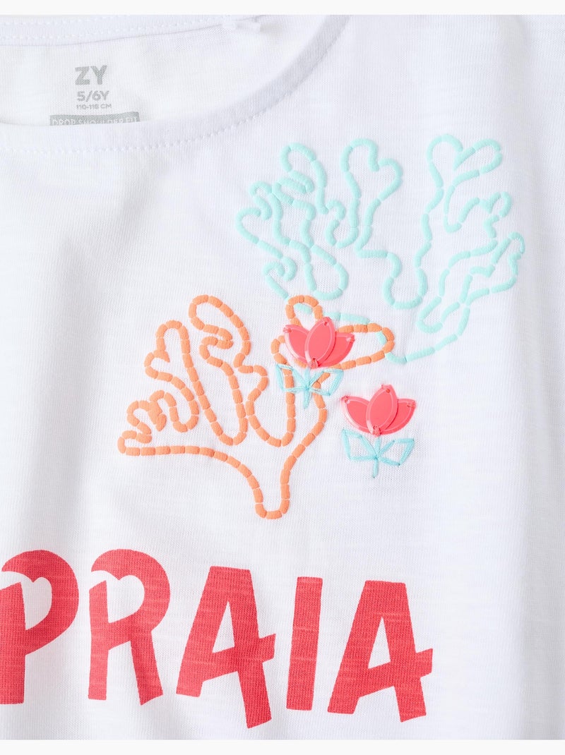 Camiseta corta de algodón con estampado frontal de playa Blanco - Kiabi