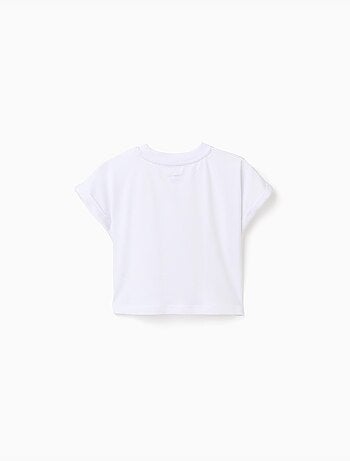Camiseta corta de algodón con flores de lentejuelas
