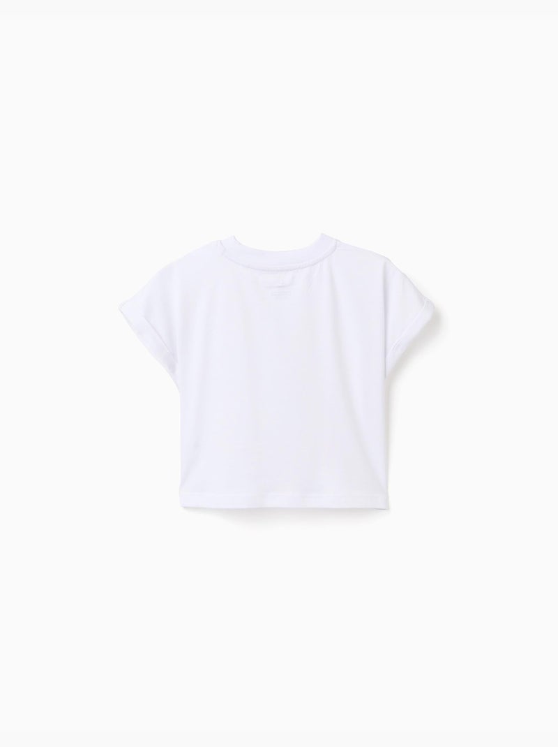 Camiseta corta de algodón con flores de lentejuelas Blanco - Kiabi