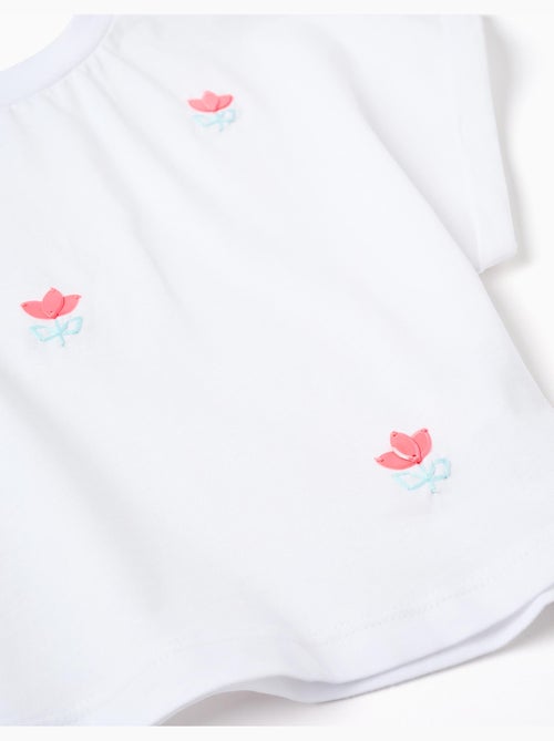 Camiseta corta de algodón con flores de lentejuelas - Kiabi
