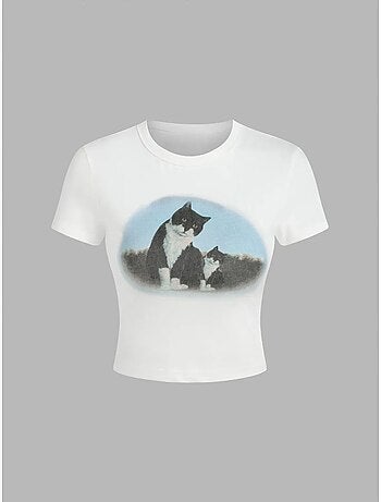 Camiseta corta de algodón estampada hiccup