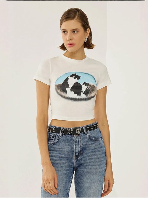 Camiseta corta de algodón estampada hiccup - Kiabi