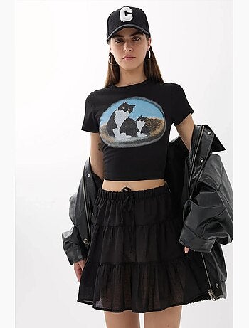 Camiseta corta de algodón estampada hiccup